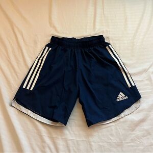 Adidas Blue and White Athletic Shorts with Signature Stripes